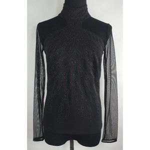 Kay Celine Womens Black Sheer Sequin Top Holiday Party Size Small‎